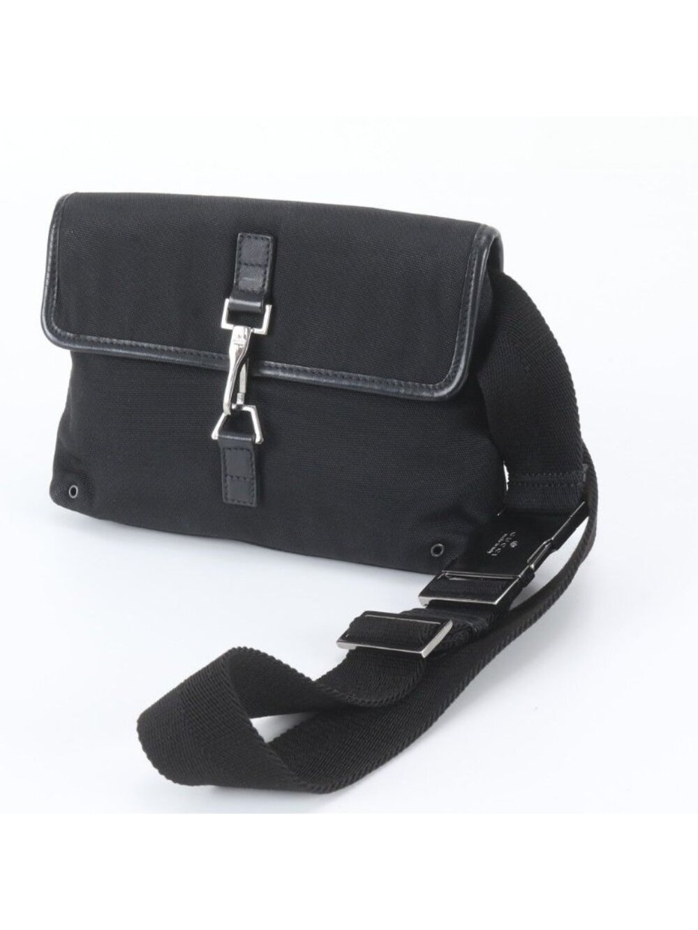 Gucci Jackie Leather Nylon 2-Way Belt Bag Crossbody Waist Pouch Black